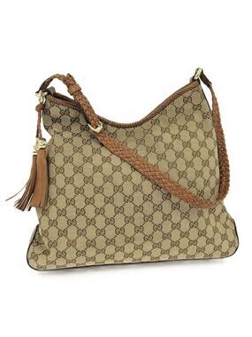 Gucci Shoulder Bag GG Canvas Leather Brown